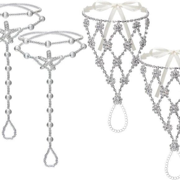 Barefoot Sandals Starfish Rhinestones Bead Chain Adjustable for Beach Parties - Picture 7 of 7